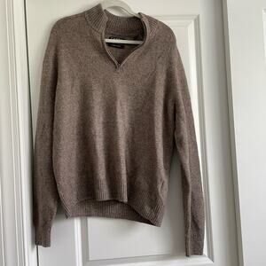 Canda Lambswool Quarter Zip Pullover Brown Contemporary Minimalist Size XL